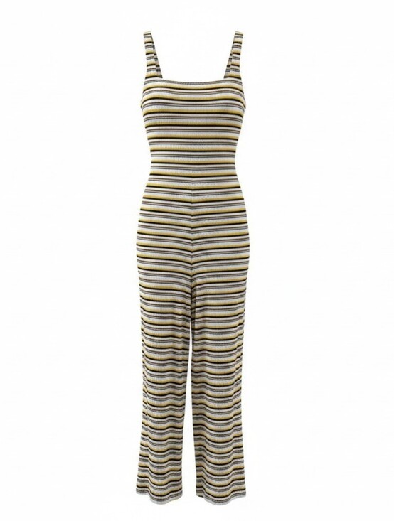 wild fable Pants - Wild Fable Striped Square Neck Jumpsuit in Yellow, Black , White And Brown M